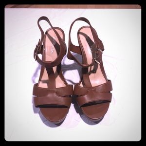 Brown leather wedge sandals